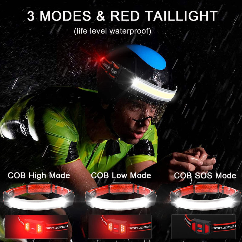 Swanlake LED Rechargeable Head Lamp 230° Illumination Wide Beam Hard Hat Headlamp Flashlight & 8 Clips, high Lumen 3 Modes Lightweight Head Light for Running, Cycling, Camping (2Pack) 2Pack