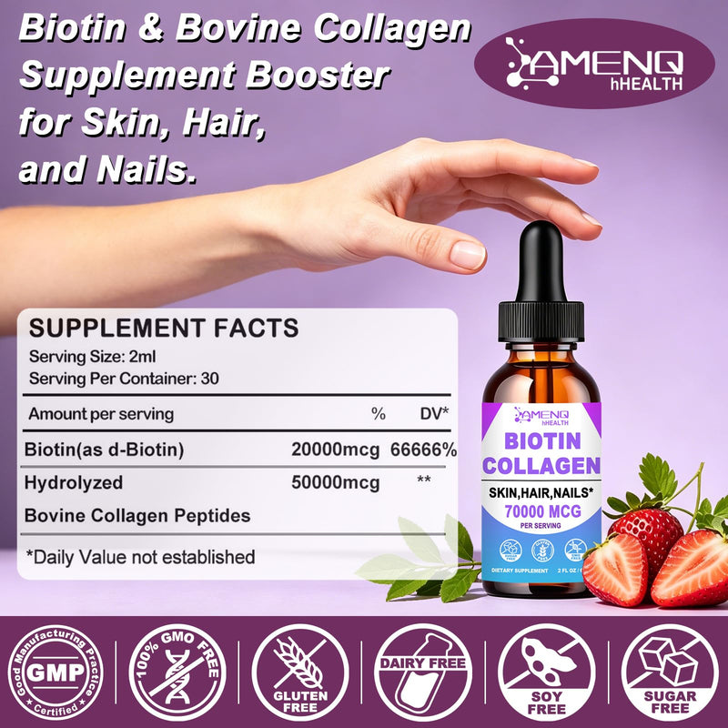 Liquid Biotin and Collagen for Women,Hair Growth & Strength Support 2oz | Fast Absorption 20000mcg Biotin and 50000mcg Hydrolyzed Collagen Supplements for Strong Nails & Healthy Skin Support