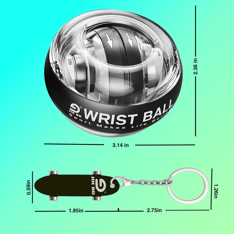 Wrist Ball Gyroscope Forearm Trainer, Torque Ball, Power, Automatic Start Wrist Strengthener, Black without LED light combination