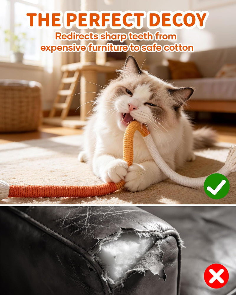 Cat Chew Rope & Kitten Teething Toys – 3 Pack (27 Inch) | Safe Cotton Cat Chew Toy [No Small Parts] | Redirects Biting from Wires | Quiet Cat Teething Toy for Dental Health