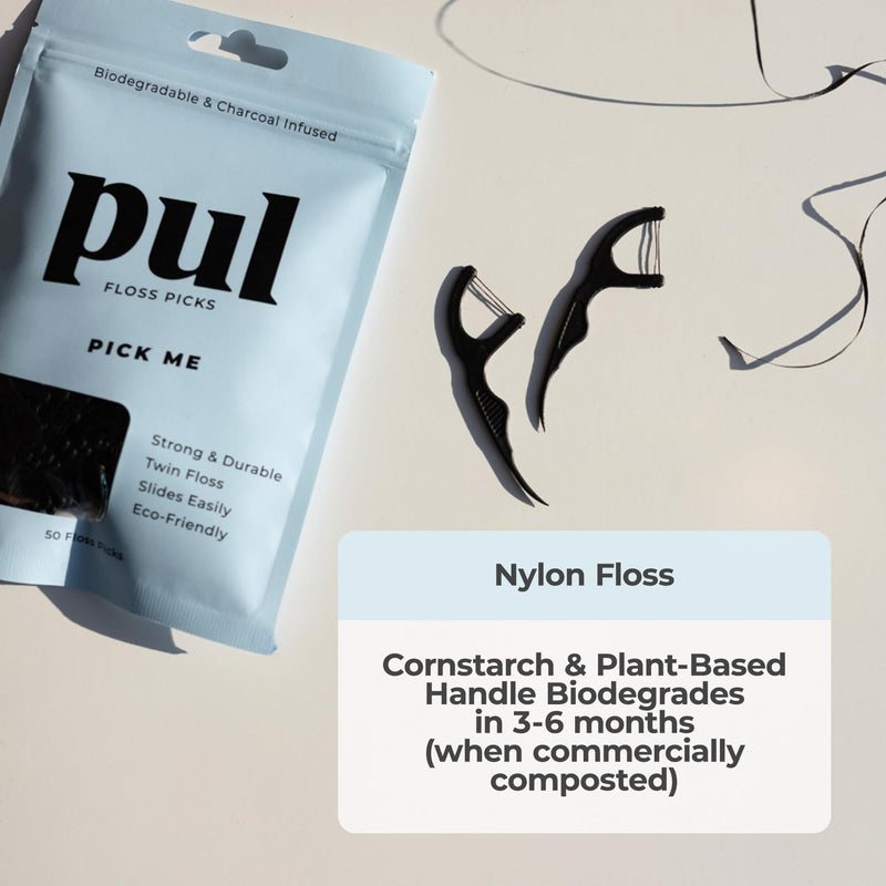 PUL Dental Floss Picks ‚Äì Mint Teeth Flossers for Deep Cleaning, Removing Food Particles & Plaque ‚Äì Shred-Resistant Nylon Floss, Plant-Based Handle, Fluoride Free ‚Äì for Adults & Kids (50 Count) 1 Count (Pack of 50) - BeesActive Australia