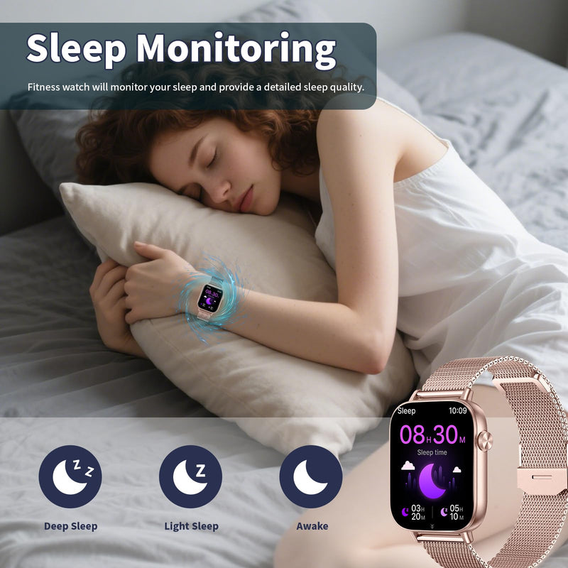 Smart Watch for Women,1.83" HD Smartwatches (Answer/Make Call), IP68 Waterproof Activity Fitness Tracker, HR, Sleep Monitoring, Pedometer, Reloj Inteligente for Android iOS (Rose Gold) Rose Gold