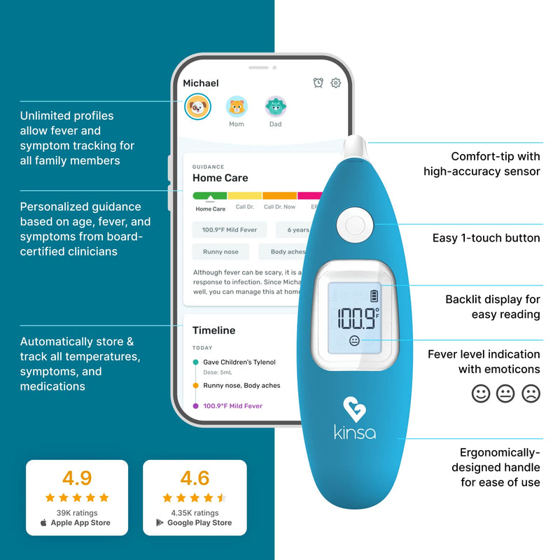 Kinsa Smart Ear Thermometer for Fever - Medical Infrared Termometro - FDA Cleared for Body Temperature Readings for All Ages - Connects to a Smartphone App to Track Symptoms and Get Illness Guidance - BeesActive Australia