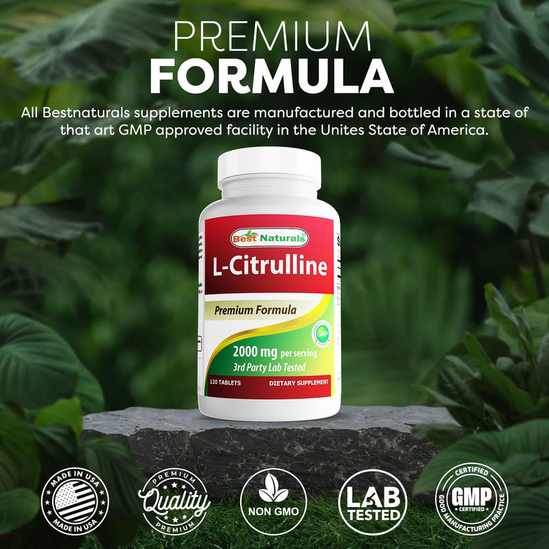 Best Naturals L-Citrulline 2000mg/Serving - Non-GMO - Gluten Free - 120 Tablets (120 Count (Pack of 1)) 120 Count (Pack of 1)
