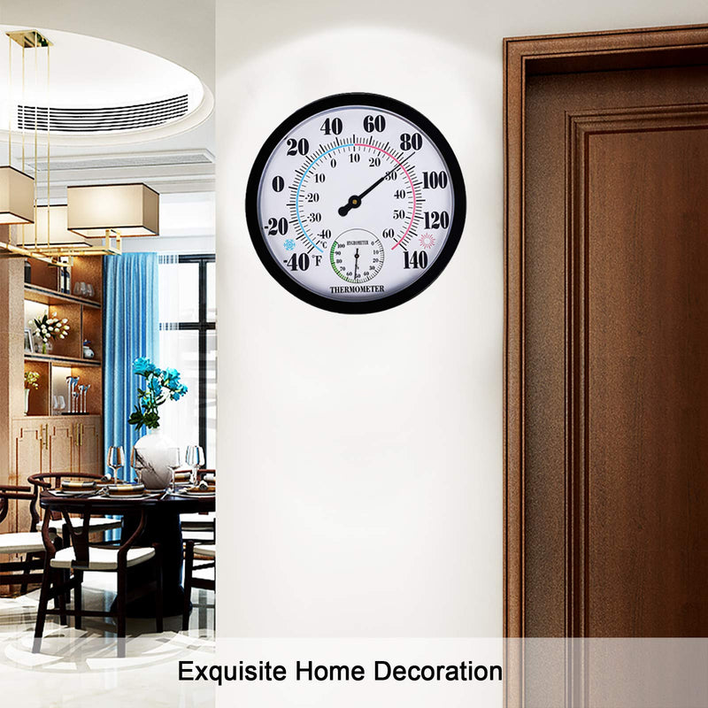 Indoor Outdoor Thermometer Large Wall Thermometer-Hygrometer Waterproof Does not Require Battery (Black) 10 Inch Black1 - BeesActive Australia