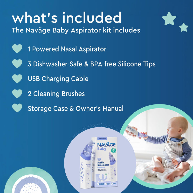Navage Baby Nasal Aspirator - Gentle, Pediatrician Endorsed Nasal Aspirator for Baby Congestion & Stuffy Noses - Baby Nose Sucker w/ Lights, Lullabies & BPA Free Silicone Tips - BeesActive Australia