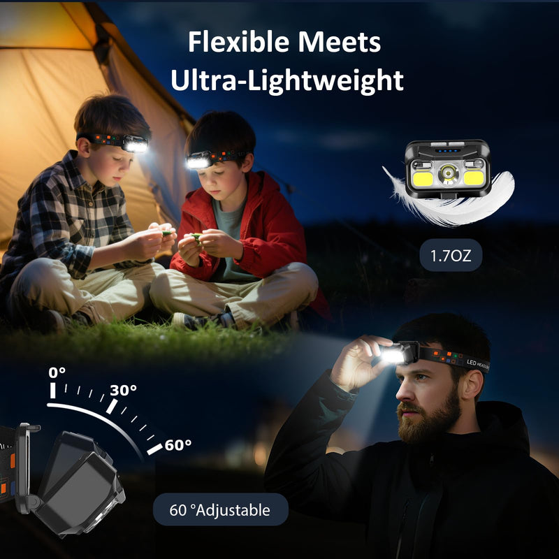 LHKNL Headlamp Rechargeable, Lumen Super Bright Motion Sensor Head Lamp Flashlight, Waterproof LED Headlight with White Red Light, 8 Mode Head Lights for Camping Cycling Running Fishing-4 Packs 4 Packs