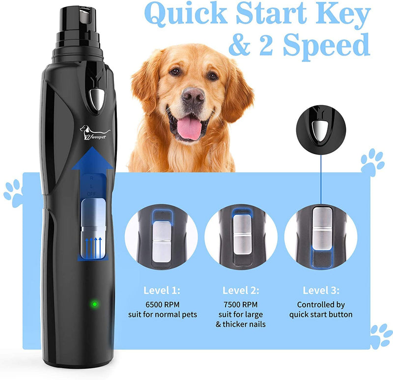 Pet Nail Grinder with LED Light & 2 Grinding Heads, 2-Speed Low Noise & More Powerful Dog Nail Grinder, Pet Nail Trimmer File, Painless Paw Claw Care, Quiet Toenail Grooming Tool for L/M/S Dogs/Cats Black (with LED Light) - BeesActive Australia