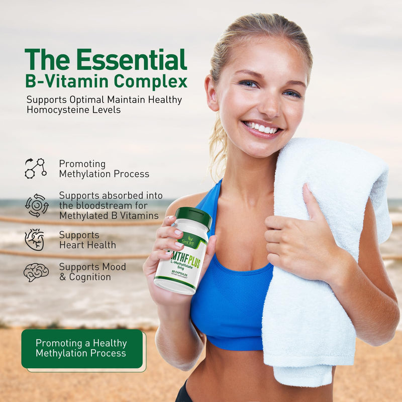 Simlike Active folate (5-MTHF) with Vitamins B Complex, B12, B2, and B6 - Supports methylation and Healthy Level of homocysteine - Gluten-Free, Dairy-Free, Soy-Free - 60 Capsules 5mg L-Methylfolate
