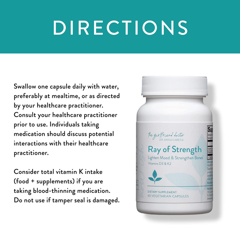 VIDAPURA Ray of Strength D3K2 by Dr. Anna Cabeca, Bone, 60 Softgels | High-Potency Vitamin D3 5000 IU & K2 (MK-7) Supplement – Bone, Immune & Heart Support