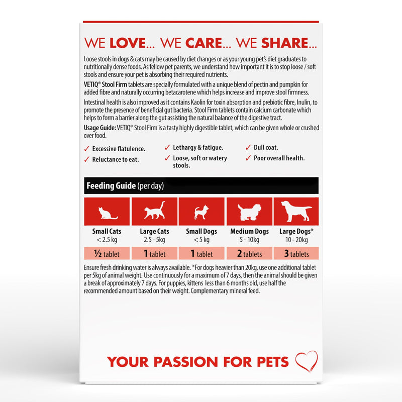 VETIQ Stool Firm Tablets For Cats & Dogs, Contains Kaolin, Pectin & Pumpkin to Help Improve Stool Firmness & Aids Intestinal Health, 45 Tablets (Pack of 2) 45 Count (Pack of 2) MCH0245 Vetiq Stool Firm