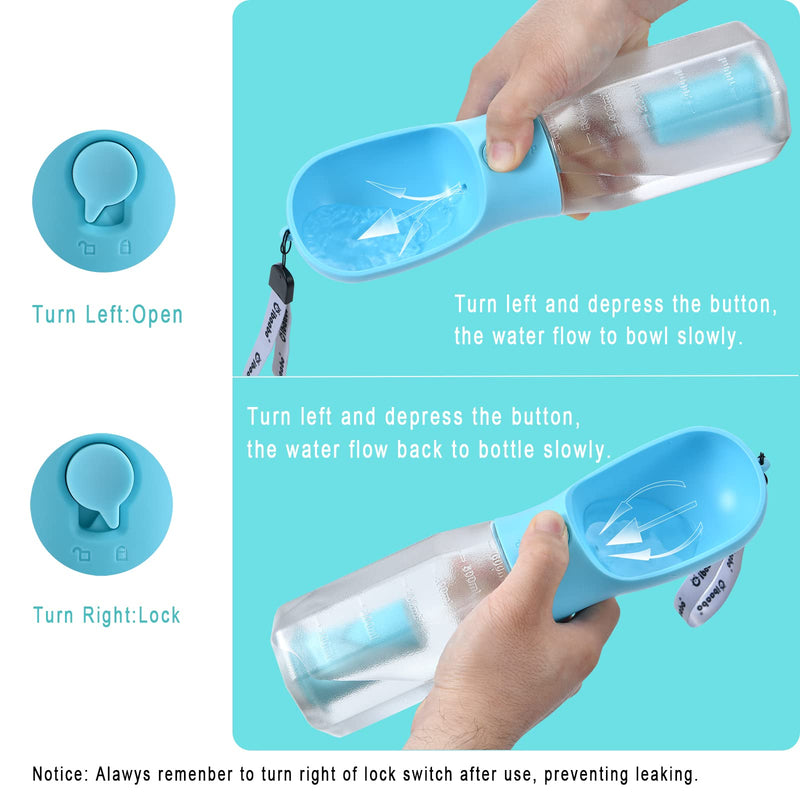 Dog Water Bottle with Food Container & Poop Bag Holder, Travel Water Bowl, Portable Pet Dispenser, Dog Stuff Accessories Items, Puppy Essentials Necessities for Yorkie Chihuahua Walking Hiking 20oz #01 Blue - BeesActive Australia