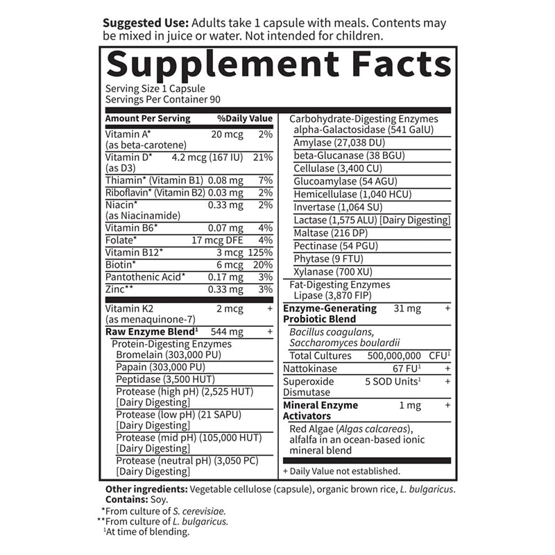 Garden of Life 22 Digestive Enzymes for Women with Bromelain, Papain, Lipase & Lactase plus Probiotics & Vitamins B12, Biotin & Zinc – RAW Enzymes – Non-GMO, Gluten-Free, Vegetarian, 90 capsules