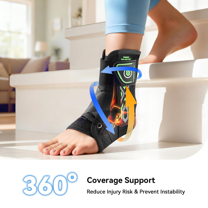 Upgraded Ankle Brace for Sprained Ankle [Stronger Support & Ultra Breathable] Ankle Support with Side Stabilizing Pads, Adjustable Quick Lace Up Ankle Stabilizer for Injury Recovery, Sports, Men&Women Black Medium