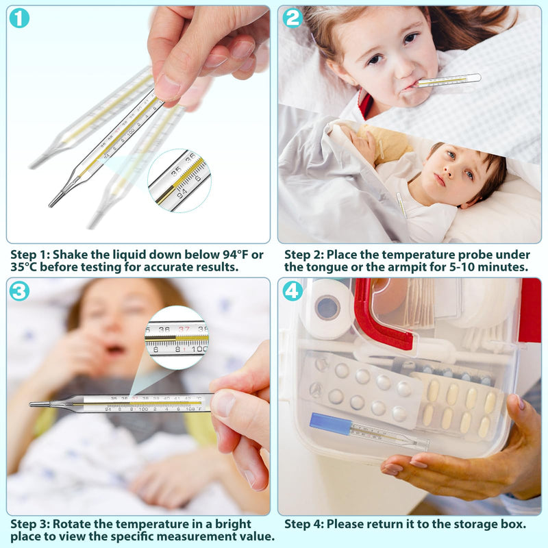MAGICLULU 5Pcs Oral Temperature for Adults, Dual Scale ℃ & ℉ Glass Traditional Underarm Body Temperature with Case, Accurate Measurement for Kids Babies Elderly Home Family Clinics Fever Indicator - BeesActive Australia