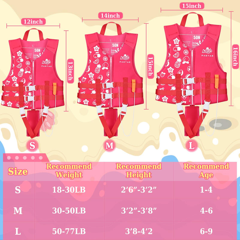 Toddler Swim Vest, Kids Pool Float Jacket Floaties, Child Swimming Pool Vest for Kids Toddler 18-77lb Pink Summer Large