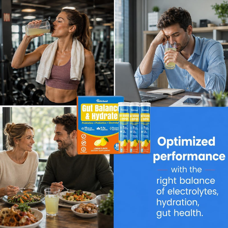 Electrolyte Tablets, Hydration & Fiber Supplement for Women & Men, 60 ct | with Prebiotics & Probiotics for Gut Health, Lemon Flavor Hydration Drink, Electrolytes Sugar Free, Keto Friendly, 60 Tablets 60 Count (Pack of 1)