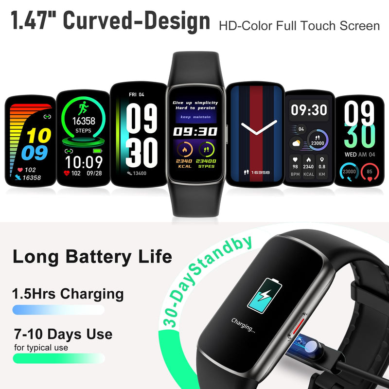 Zeacool Fitness Tracker with 24/7 Heart Rate, Blood Oxygen Sleep Monitor, 123 Sports Modes Calories Smart Watch,IP68 Waterproof Step Counter Activity Trackers Health Pedometer for Women Men Black