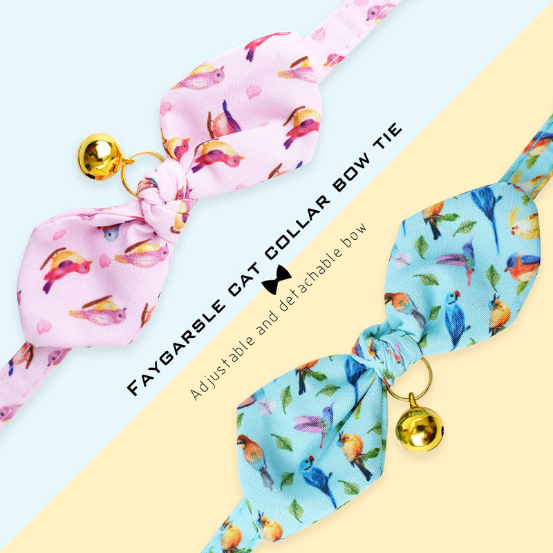 Faygarsle 2 Pack Breakaway Cute Cat Collars with Bell, Cat Collar with Bow for Girl Boy Cats Pink Blue Bird Patterns Pink&Blue - BeesActive Australia