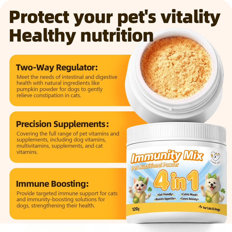 Immunity Mix Nutritional Powder for Enhance Immunity, Increase Skin & Coat Nutrition, Hip and Joint Supplement, Appetite Booster, Helps with Digestion for Cat & Dog 4.23oz (1 Box) 1 Box