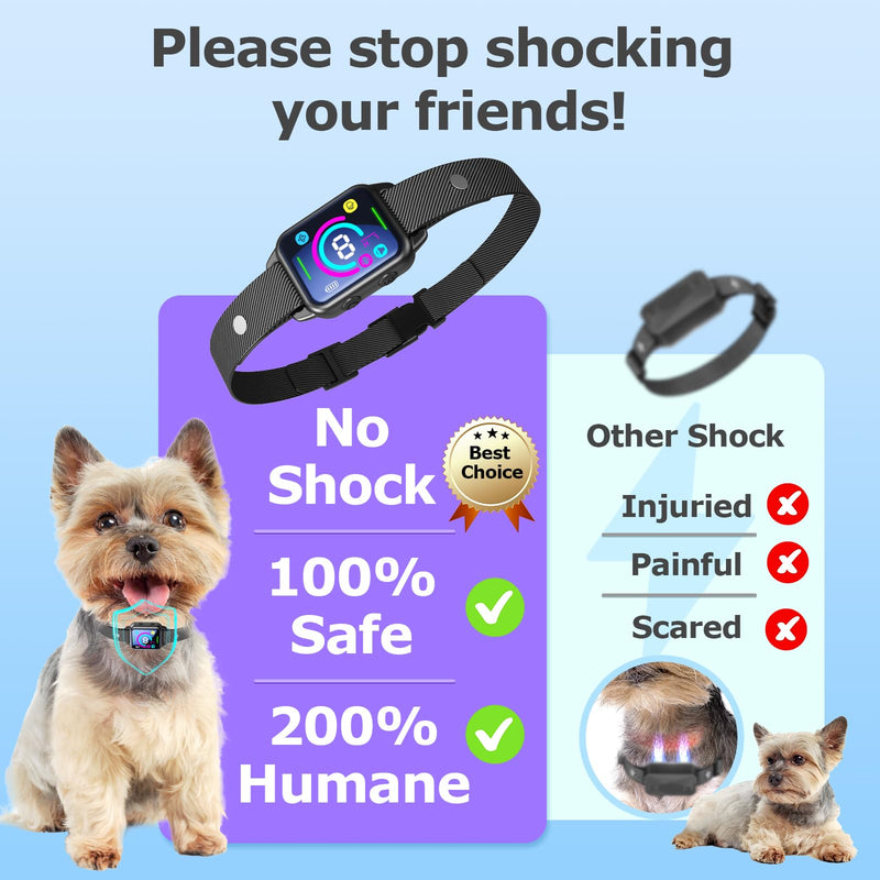 Bark Collar for Small Medium Dogs, Humane No Shock Dog Bark Collar with 2 Vibrations Beep, Rechargeable Anti Barking Collar with 8 Adjustable Sensitivity, Smart Bark Collars for Dogs (Black) Black - BeesActive Australia