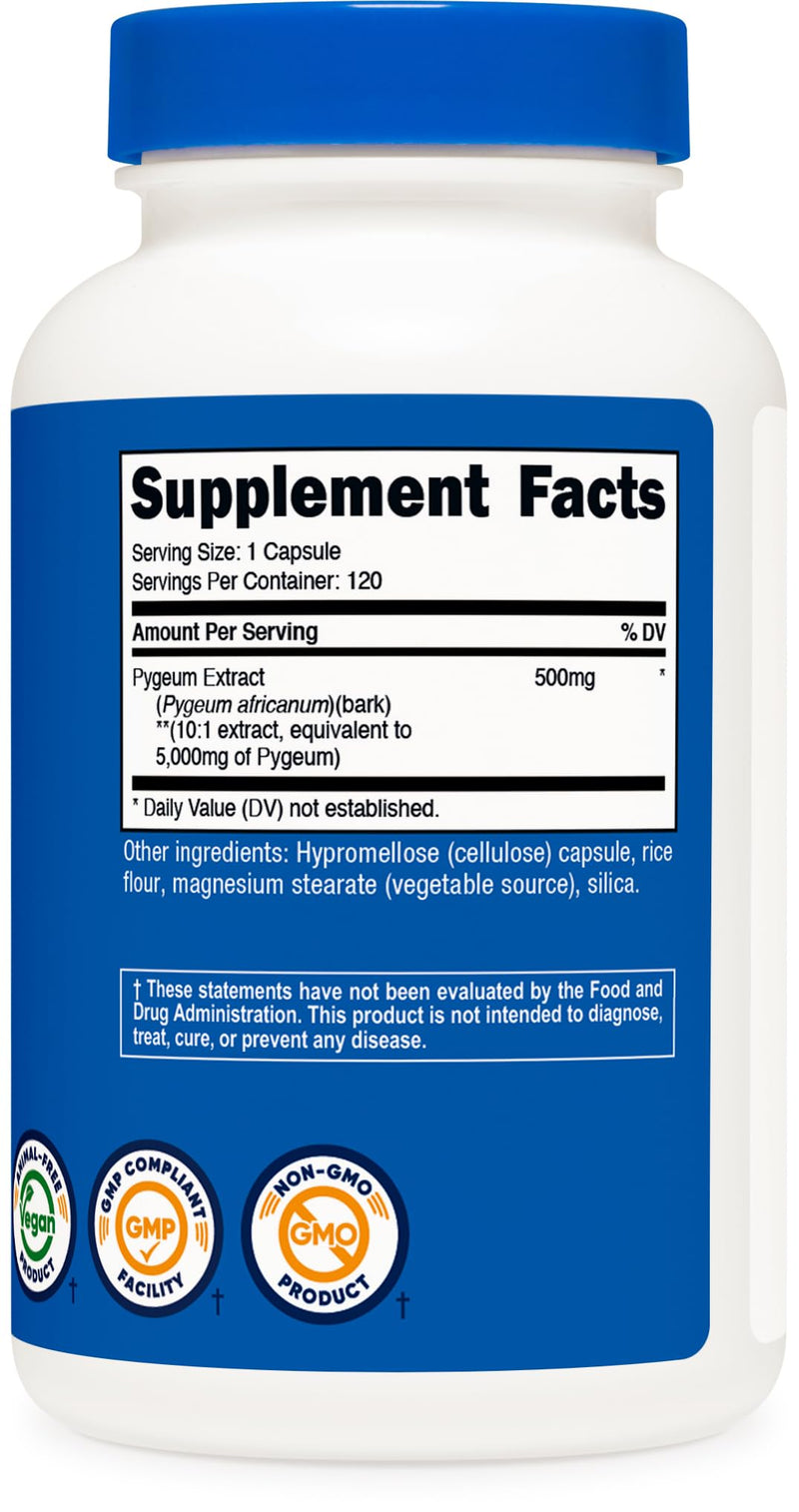 Nutricost Pygeum Extract 5000mg Equivalent, 120 Capsules (from 500mg of 10:1 Extract) - Veggie Capsules, Non-GMO, Gluten Free, Vegetarian Friendly