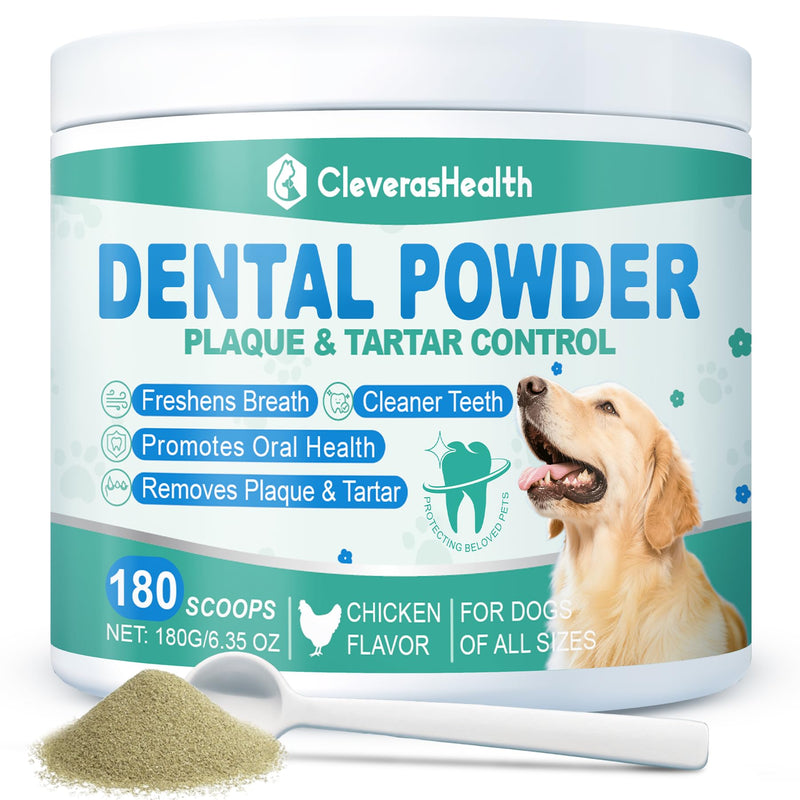 Dog Dental Powder for Teeth Cleaning & Fresh Breath - Reduce Pet Plaque & Tartar Remover Made Easy Supply for All Breeds Chicken Flavor