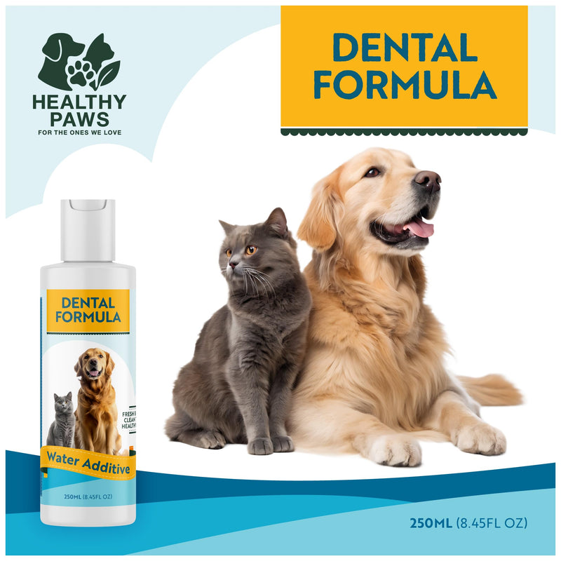Healthy Paws Dental Water Additive for Dogs & Cats - Supports Clean Teeth, Fresh Breath & Healthy Gums - Plaque & Tartar Control - No Brushing Needed