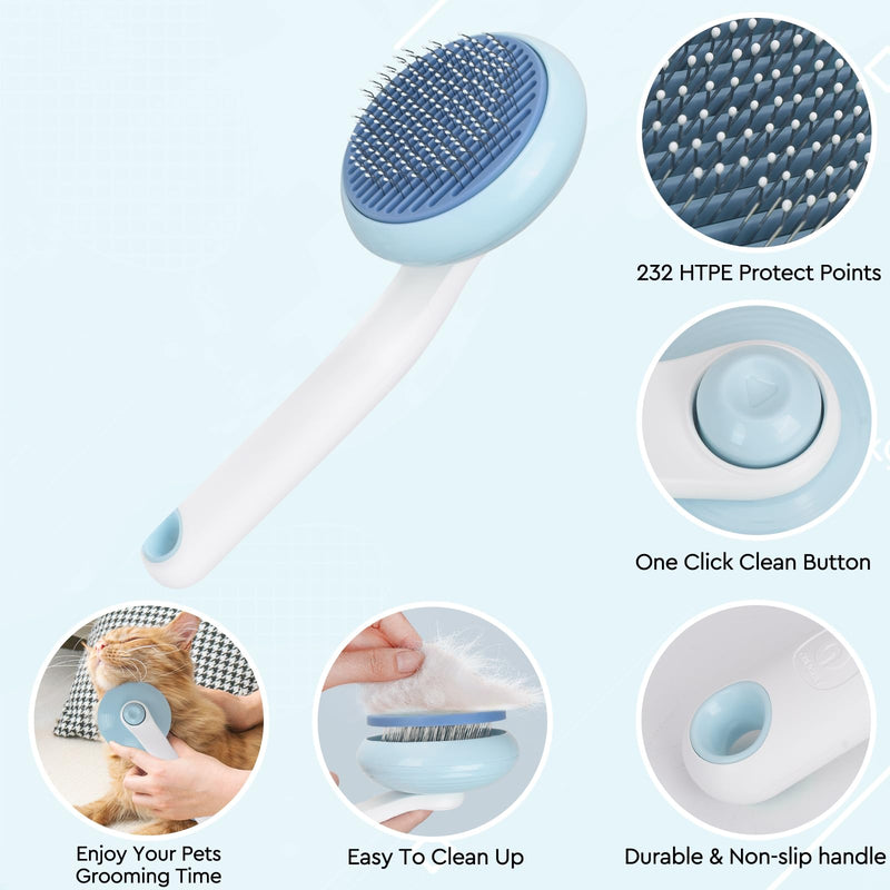 GJEASE Cat Grooming Glove Brush,Self-Cleaning Slicker Pet Brush for Short and Long Haired Pets,Dog Bath Brush for Shedding and Grooming,Removes Loose Hair and Tangles,Promote Circulation Round Flower-Blue - BeesActive Australia