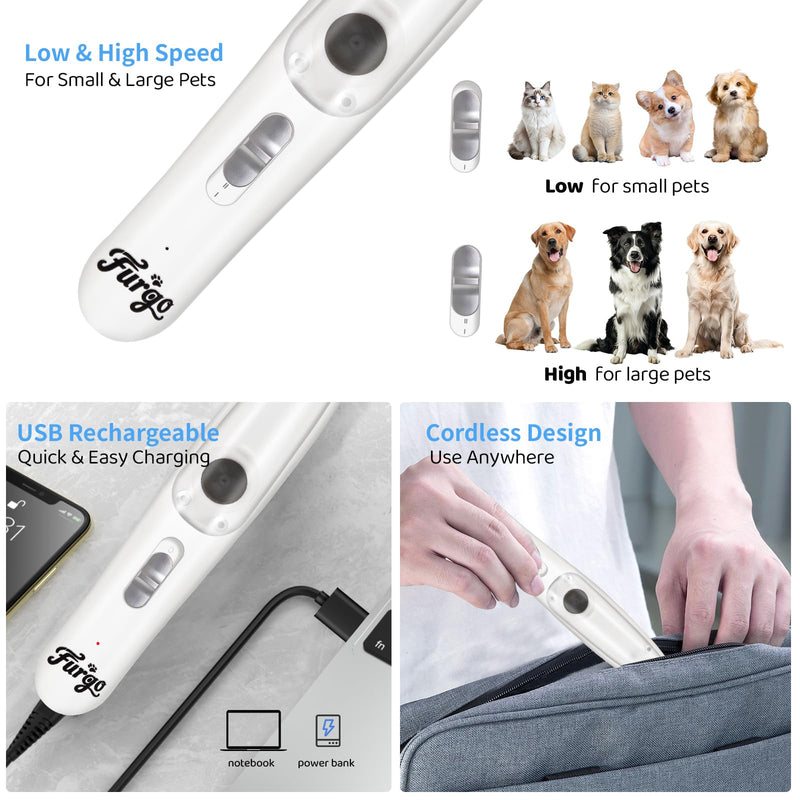 FURGO Dog Paw Clippers with LED Light, Cordless Low Noise 2-Speed Pet Grooming Trimmer, Rechargeable Dog Clippers for Paws, Face, Ears, Eyes, with Vacuum Hair Storage and Suction - BeesActive Australia
