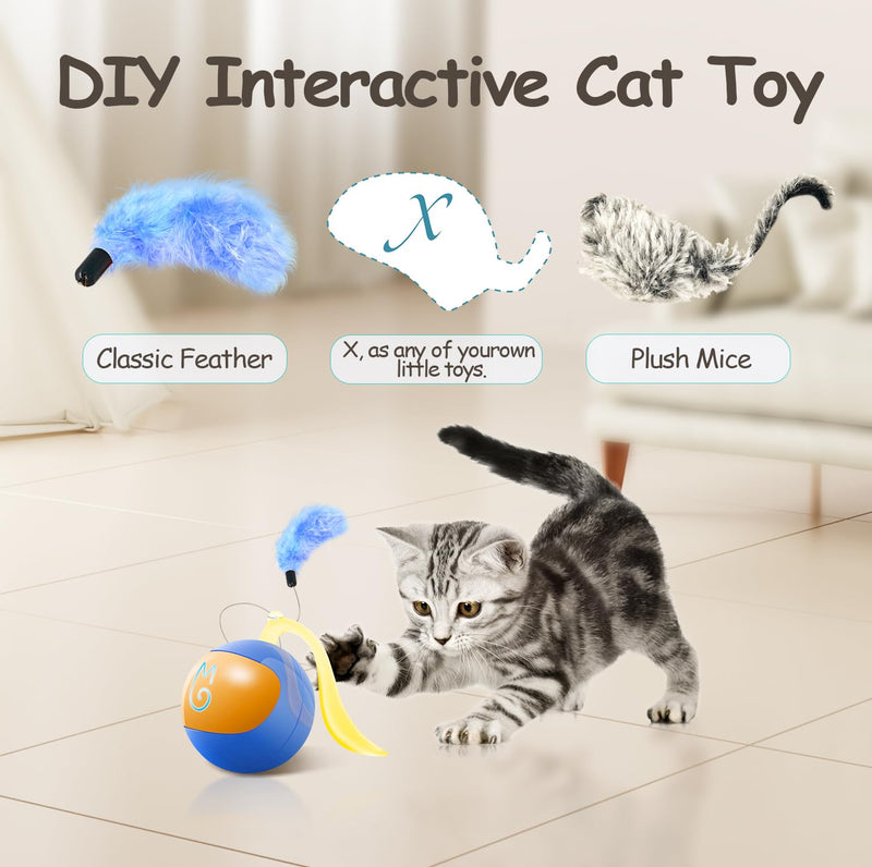 Migipaws Interactive Cat Ball Toy Set, Fun Tracker, Automatic Rolling Chase Ball with Fluffy Tail, A Small Mice, Rechargeable（Blue） blue - BeesActive Australia