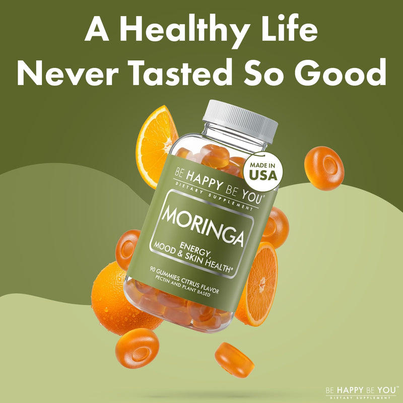 Moringa Gummies for Energy, Mood & Skin Health - 90 Count Citrus Flavor - Vegan Pectin Based - Non GMO - Gelatin Free - Made in USA