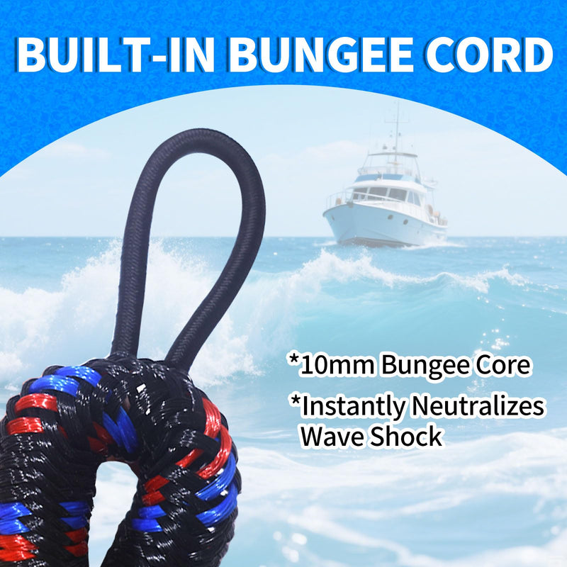6FT Bungee Dock Line for Boats – Extra-Long Elastic Mooring Rope with Loops – Heavy-Duty Tie-Down for Pontoon, Yacht, Jet Ski (Black/Red/Blue) black, red & blue 6ft
