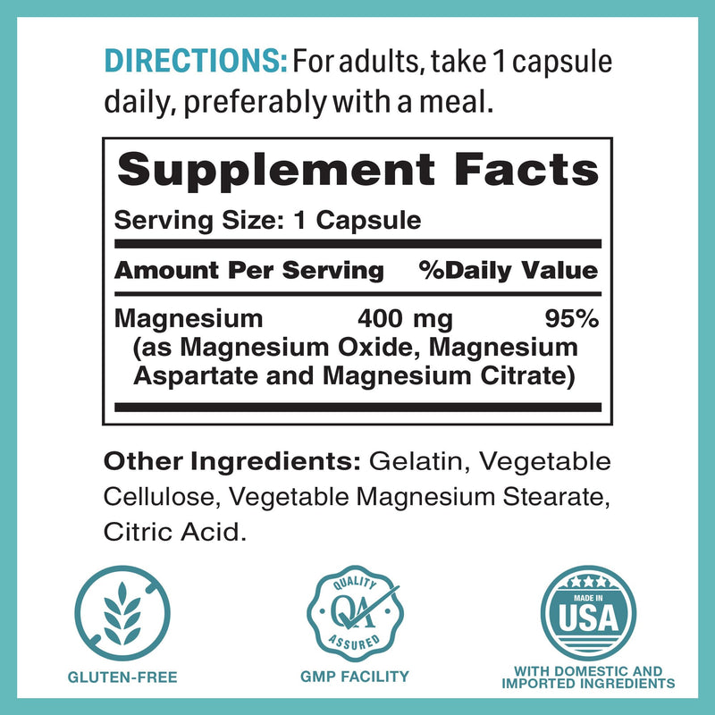 Vitamin World Magnesium Complex 400mg, 60 Capsules | Magnesium Citrate, Oxide & Aspartate for Bone, Muscle & Nerve Support, Optimal Absorption 3-in-1 Magnesium Supplement