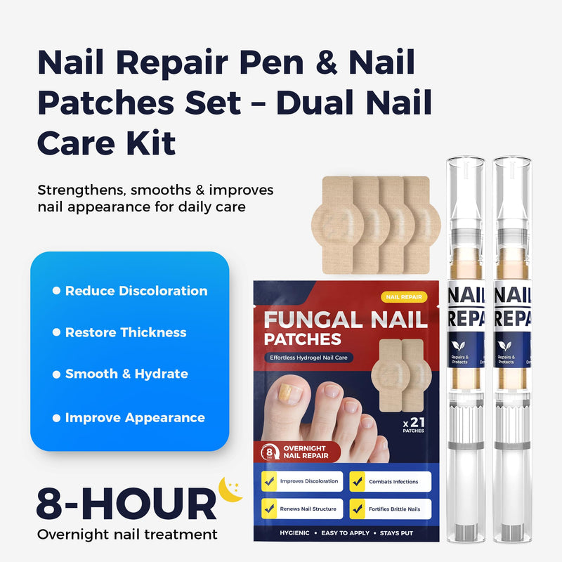 Fungal Nail Patches & Nail Repair Pen,Fast-Acting 7 Days Toenail Treatment Extra Strength With Tea Tree Oil, Acetic Acid Nail Pens for Damaged Nail
