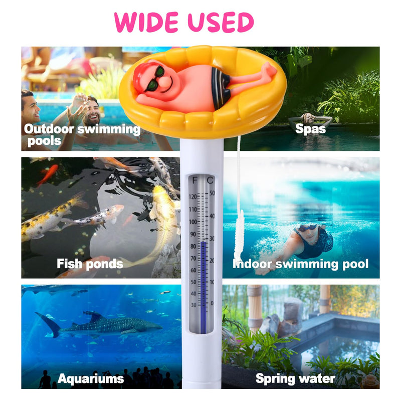 Pool Thermometer Large Floating Water Temperature Thermometers with String, Water Thermometer Aquarium,for Outdoor & Indoor Swimming Pools, Spas, Hot Tubs, Aquariums & Fish Ponds