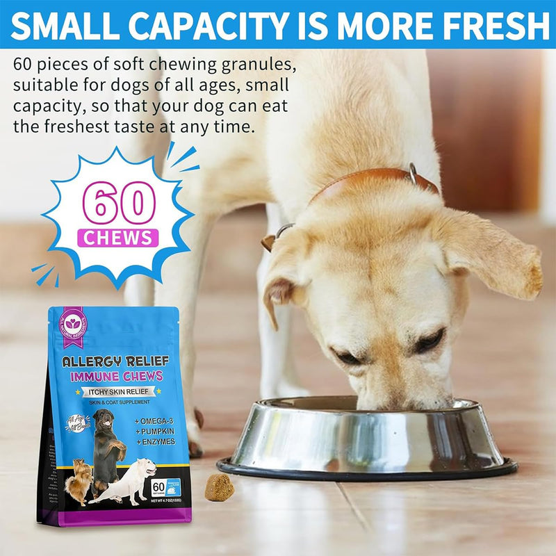 Dog Allergy Relief Chews (60 Treats) – Itch Relief & Immune Support for Dogs, Helps Support Itchy Skin, Paws, Ears & Coat Health, Omega 3, Probiotics & Vitamins, Peking Duck Flavor, All Breeds & Sizes