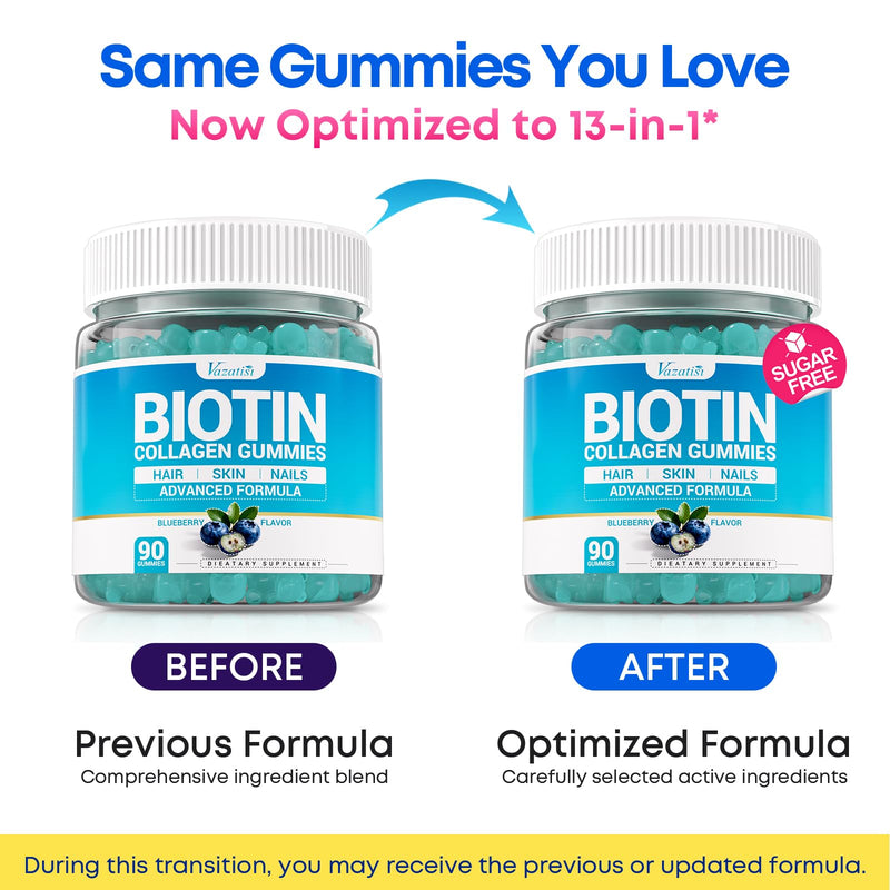 Biotin Gummies 15,000 mcg with Collagen & Keratin – 13-in-1 Hair Skin & Nails Gummies for Women & Men, Hair Growth, Sugar Free Non-GMO, Blueberry, 90 Count 90 Count (Pack of 1)