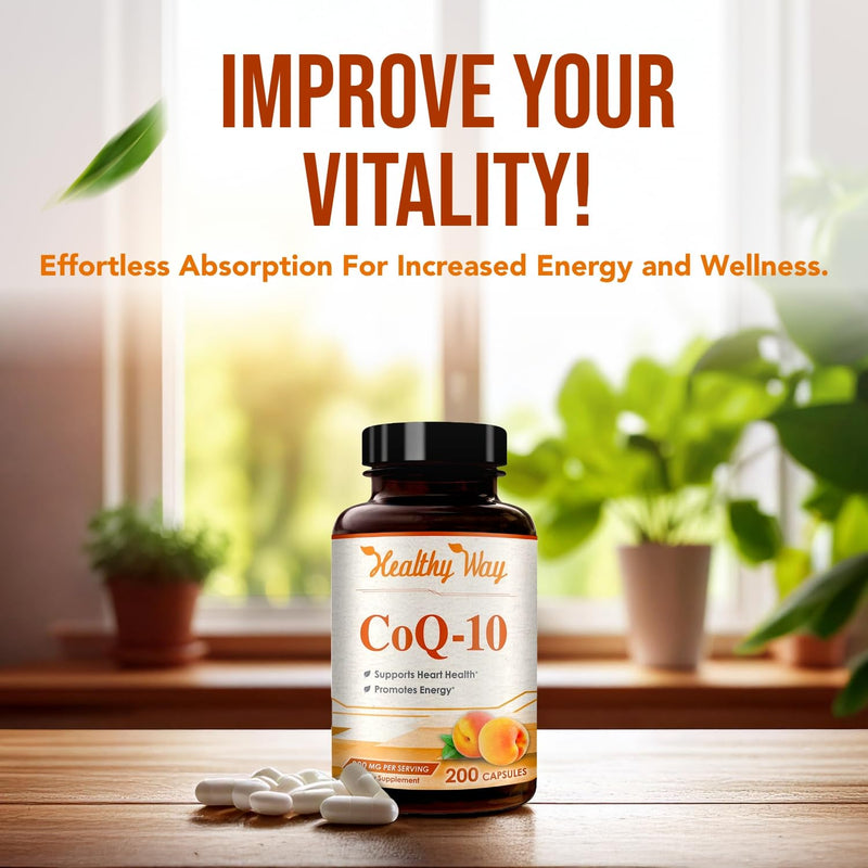 Coenzyme Q10 200mg CoQ10 Supplement -Once Daily CoQ10 200mg Powder Capsules for Heart Health, Antioxidant & Energy Support -Non-GMO, Quick Absorption Ubiquinone Q10 Coenzyme (Single) 200 Count (Pack of 1)