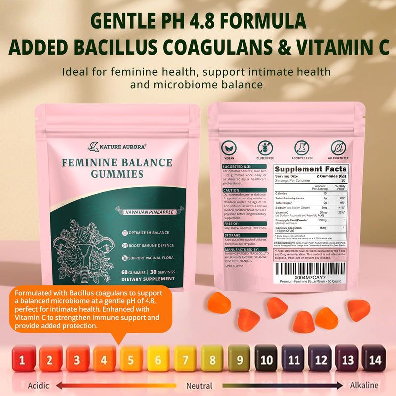 Feminine Balance Gummies, Vaginal Probiotics for Women, Hawaiian Pineapple | Support pH Balance, Healthy Odor, Digestive Health & Immune, 60 Count, Vegan, Gluten-Free
