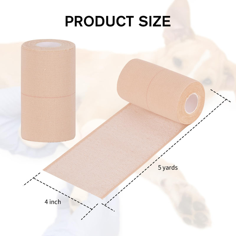 4 Rolls Elastic Tape, Breathable Self Adhesive Bandage Wrap, Flexible Stretch Bandages for Sports Wrists Sprains Knees Ankles, for Animals and Pets, 5 Yards (4 Inch in Width) 4 Inch in Width - BeesActive Australia