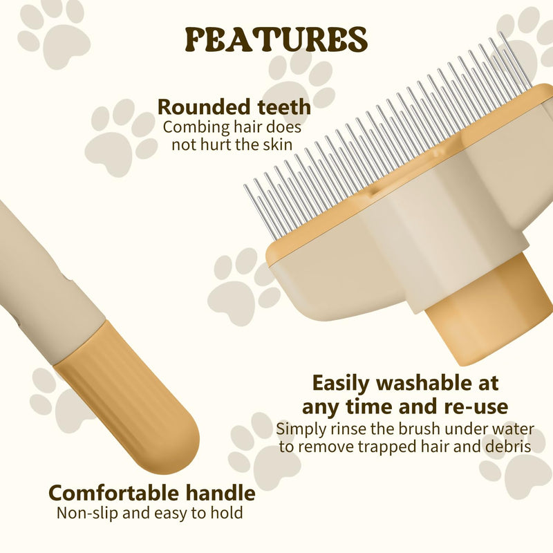 Pet Hair Removal Comb Flea Comb, 2025 New Cat Grooming Brush, Cat Brush with Release Button, De-Shedding Cat Hair Comb, Cat Grooming Supplies, Cat Brush for Short and Long Hair Cats (Yellow) Yellow - BeesActive Australia