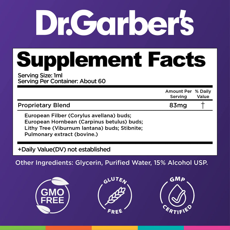 Dr. Garber's Natural Solutions Lung Health Oral Drops - Gemmotherapy Liquid Supplement to Protect & Cleanse Lungs, Repair Damaged Lung Tissue, Lung Health Support, Allergy & Asthma Relief - 60ml - BeesActive Australia