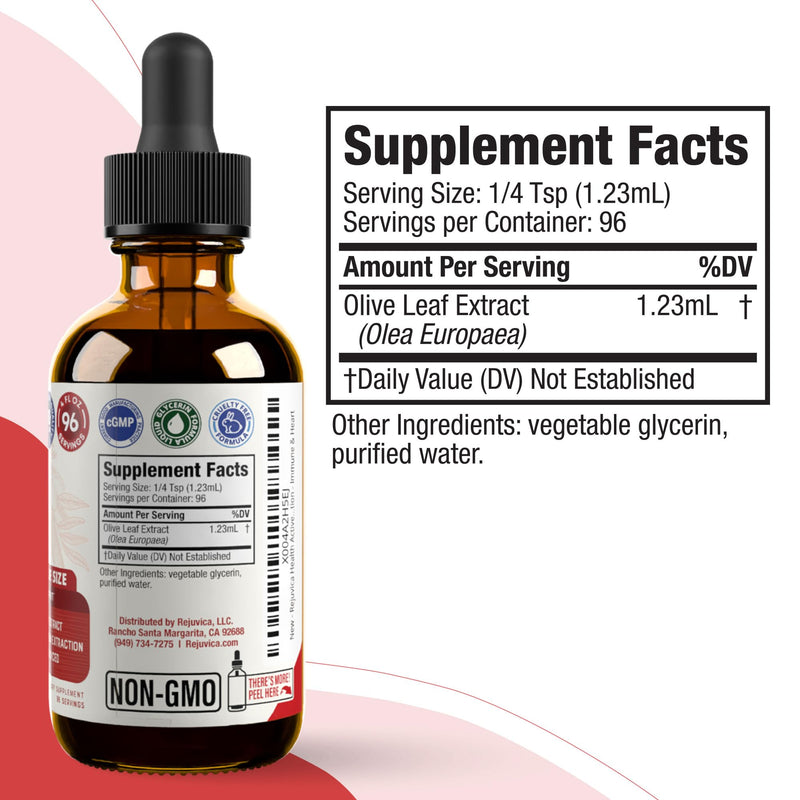 Rejuvica Health Active Olive Leaf 4oz XL Super Size Tincture - Advanced Olive Leaf Liquid Extract - Naturally Occurring Oleuropein - Immune & Heart Support Drops 4 Fl Oz (Pack of 1) - BeesActive Australia
