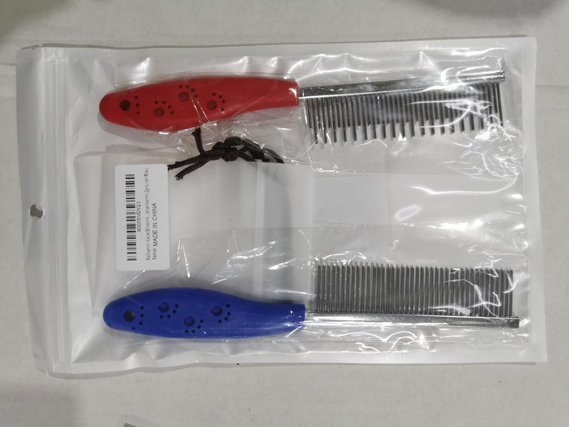 Cat fur comb, dog detangling comb, dog comb, combination comb for dogs, brush against fleas undercoat, cat comb with double-sided metal rounded teeth, flea comb for cats, cat comb, 2 pieces, red + blue - BeesActive Australia
