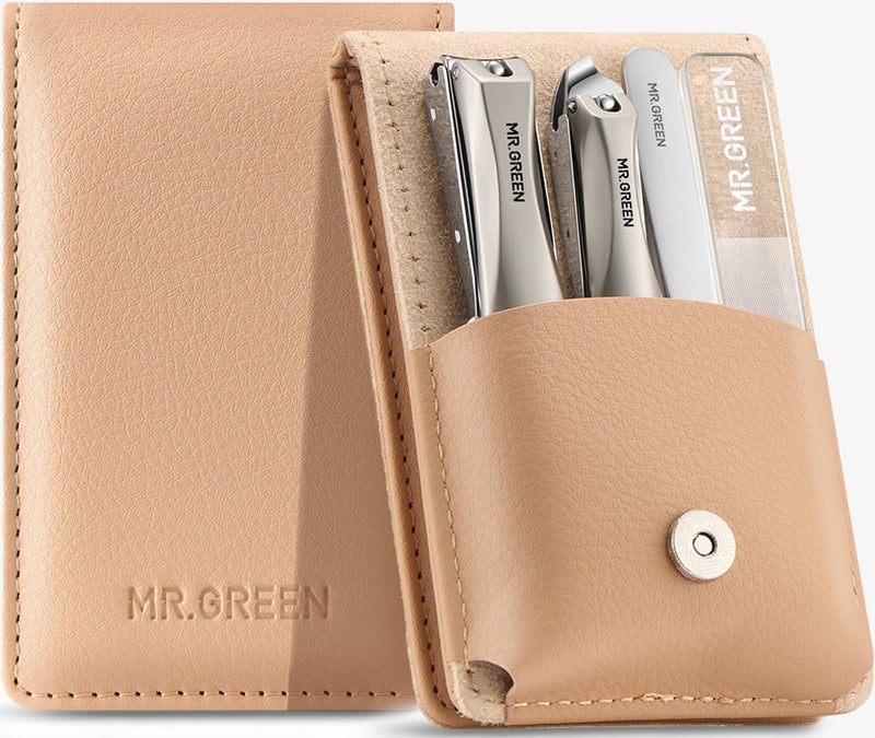 MR.GREEN 4Pcs Nail Clipper Set, Upgraded Anti-Splash Nail Clippers with Nail File and Tweezers, German Stainless Professional Nail Cutter Premium Nail Care Kit + Travel Case for Men & Women, Idealgift Apricot - BeesActive Australia