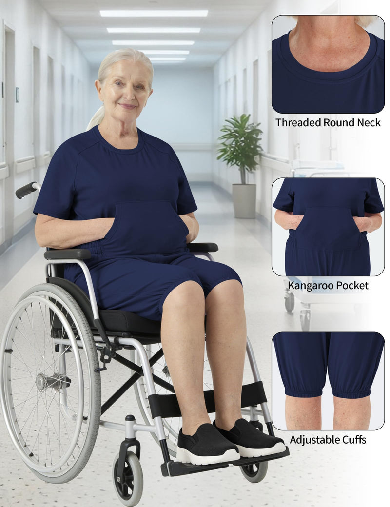 Adaptive Clothing for Women Anti-Strip Back-Zip Jumpsuit for Elderly Women X-Large Navy