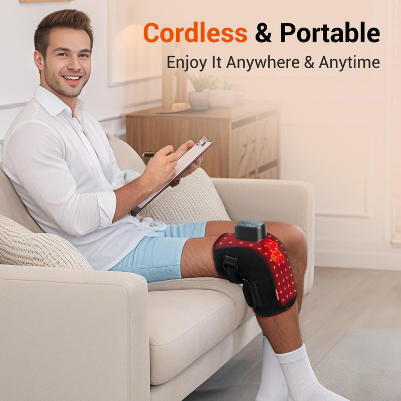 Comfytemp 3D Red Light Therapy Knee Wrap with Vibration Massage, FSA Eligible HSA Cordless 5000mAh Knee Massager, Near Infrared Light Brace for Knee, 660nm & 850nm - BeesActive Australia