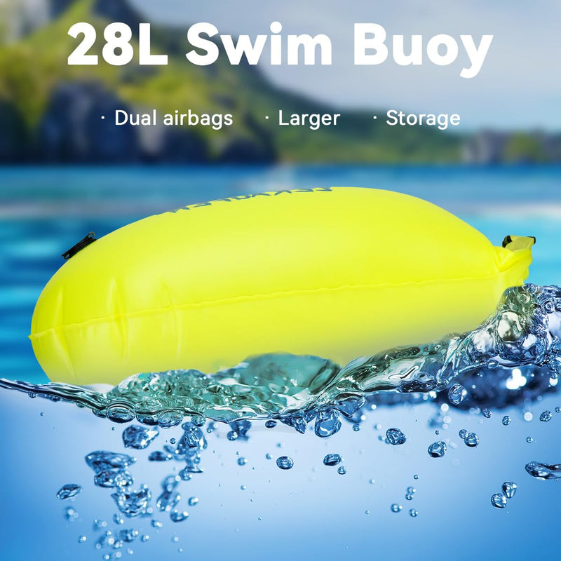 Swim Buoy for Open Water - Swim Safety Float Waterproof Dry Bag Swim Bubble for Swimmers and Triathletes, Swimming Buoy for Safer Swim Training, Snorkeling, Kayaking Yellow
