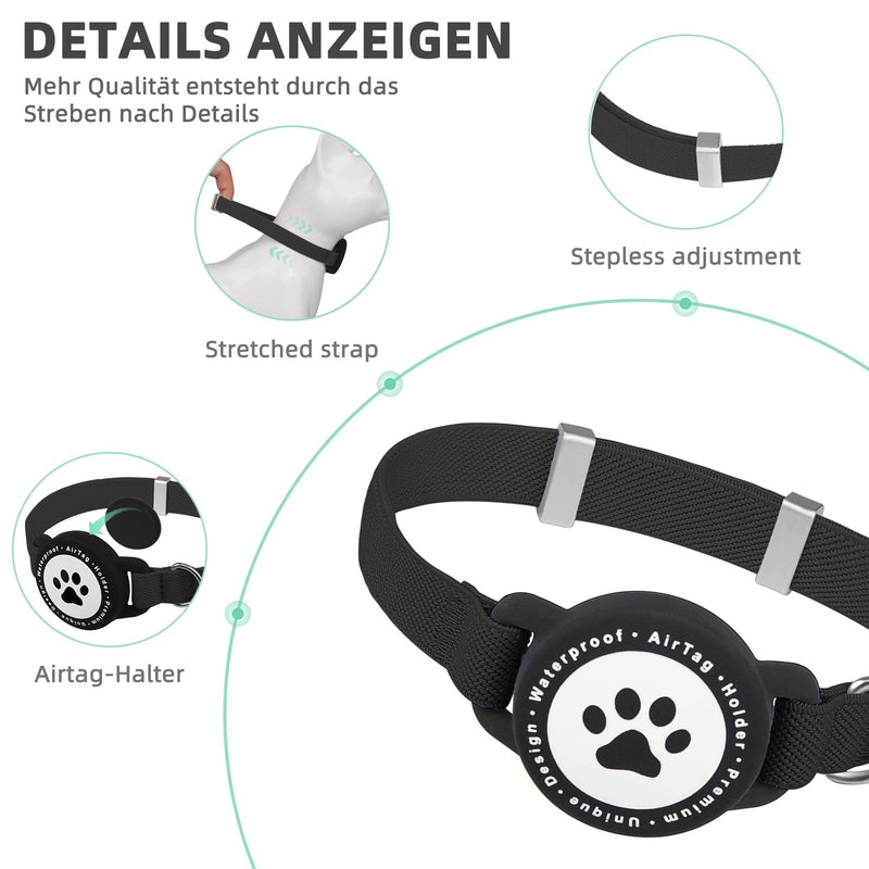 Airtag Cat Collar, Stretchy Kitten Collar with Apple Air Tag Holder, Lightweight and Comfortable, Ultra Elastic GPS Cat Collars for Cats, Kittens and Puppies [Black] Black - BeesActive Australia